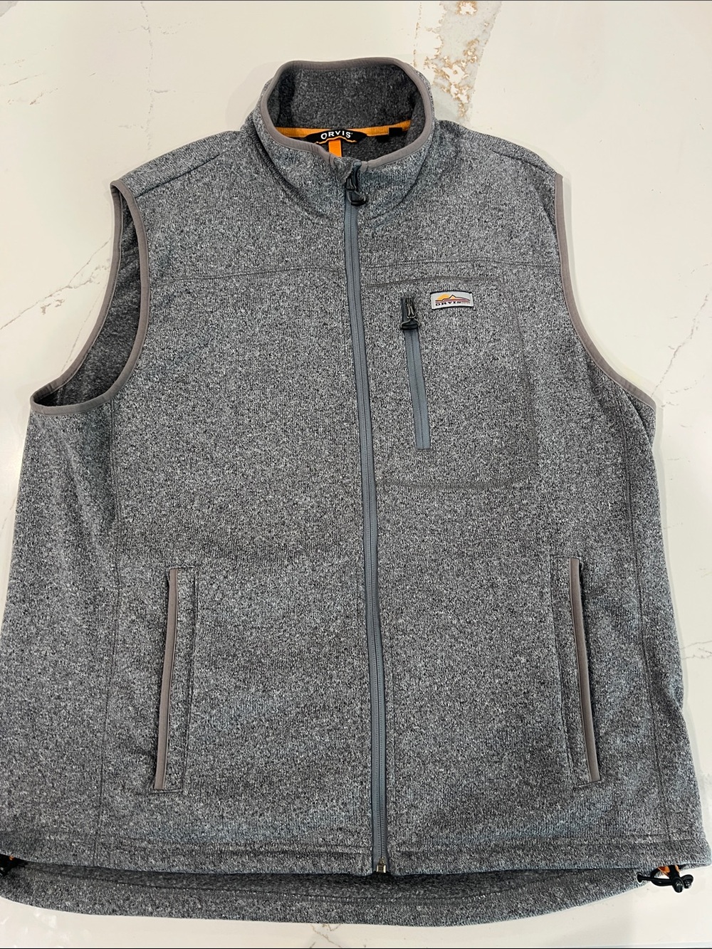 Orvis Men's Heather Gray Fleece Vest with Zip Pockets-Like New XXL
